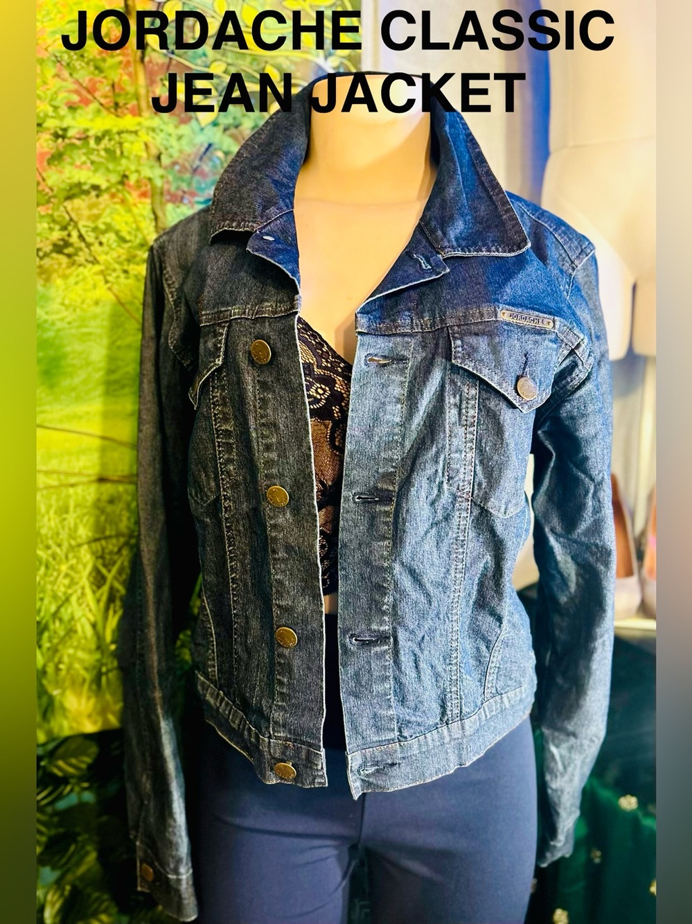 Jordache Dark Blue Classic Denim Jean Jacket | Size L
